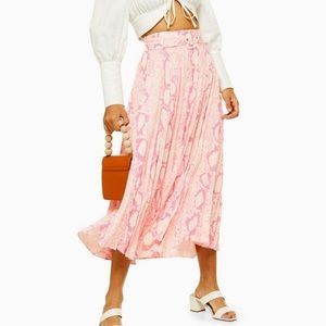 NWT Topshop Pink Snake print Midi Skirt